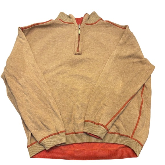 Tommy Bahama Men's Bay Club Reversible 1/4 Zip Sweater Pullover Red and Oatmeal - Picture 1 of 8